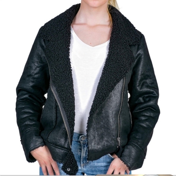 🏷️Marrakech Marissa Sherpa Lined Moto Jacket Women's Black Size XL - Picture 3 of 3